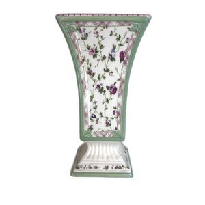 Laura Ashley FTD Floral Ceramic Square Pedestal Vase French Cottage Core Chintz